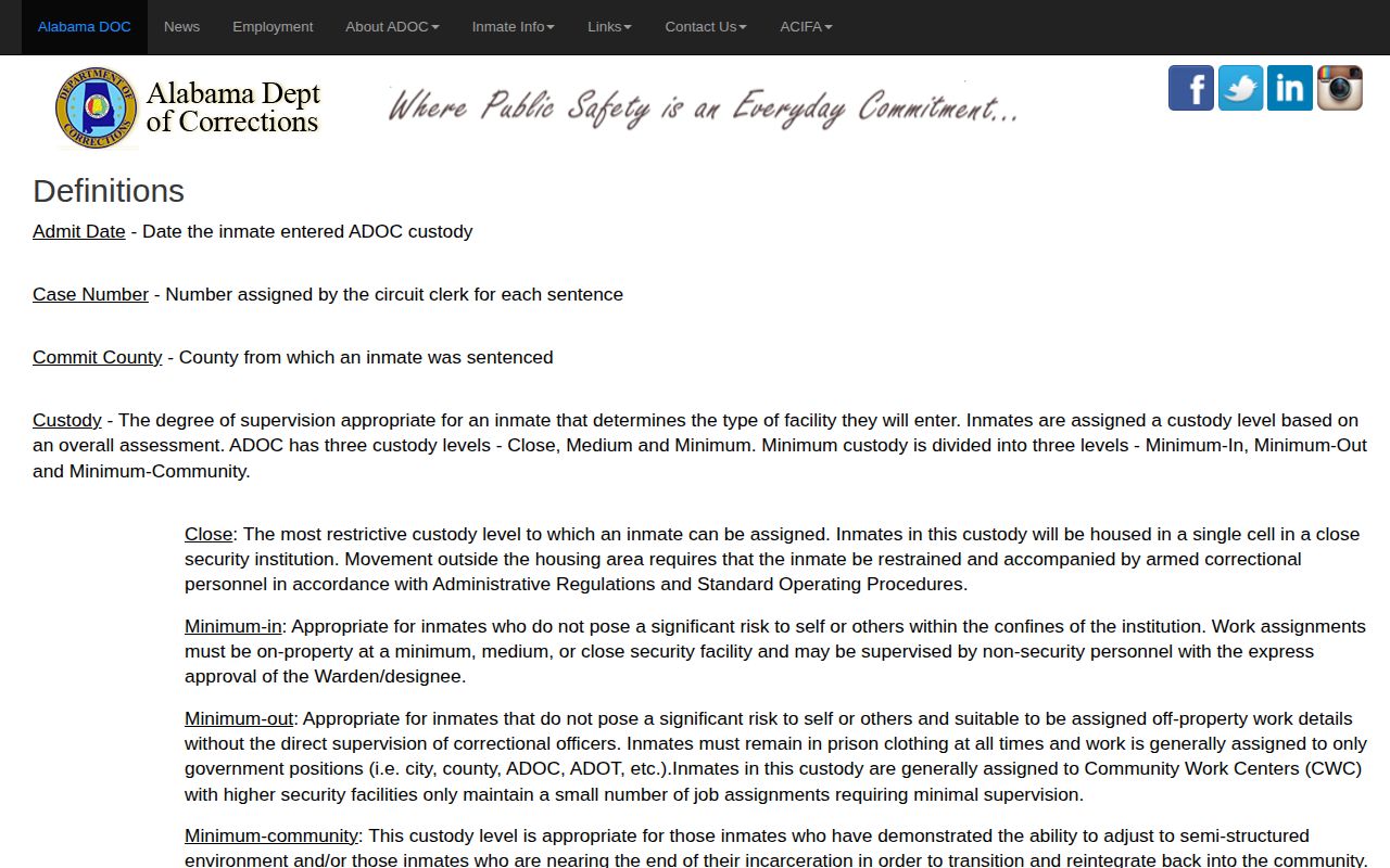 ADOC definitions for Greene County release date lookup fields