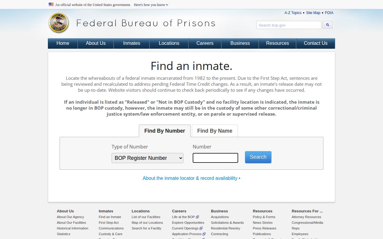 BOP inmate locator Greene County federal release status