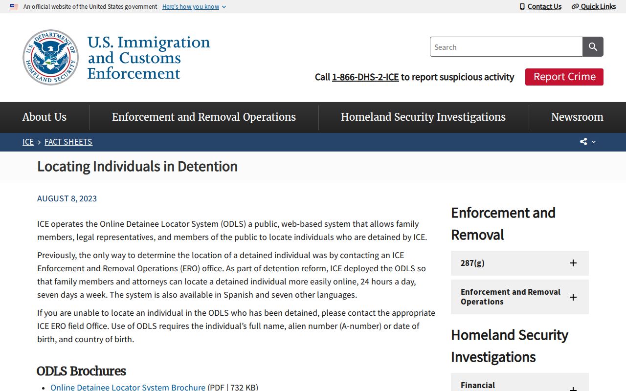 ICE ODLS Greene County release to immigration custody locator
